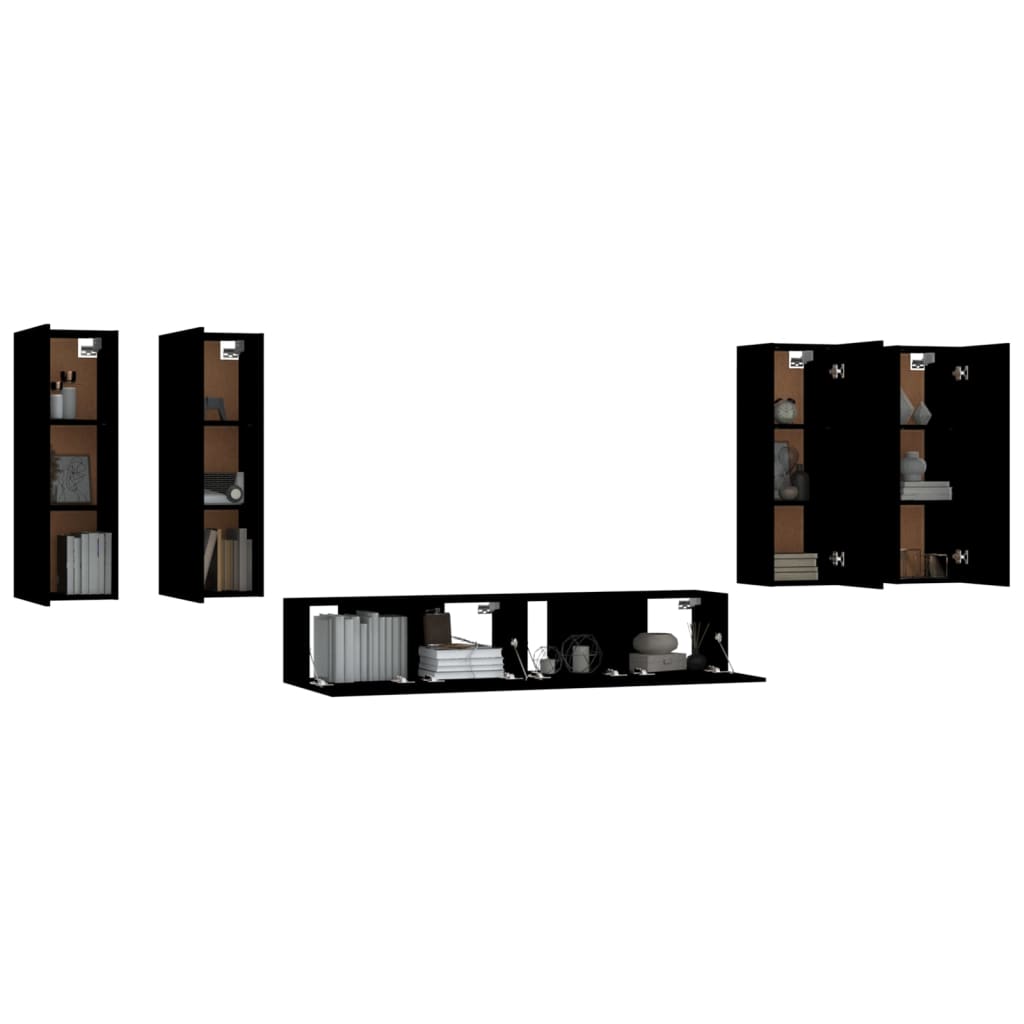 vidaXL 6-osaline telerikappide komplekt, must, tehispuit
