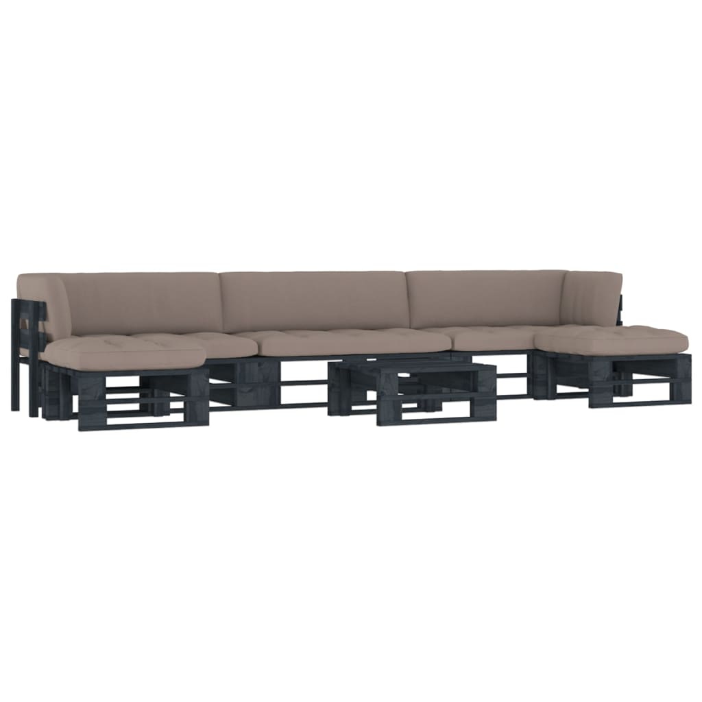 vidaXL 6-osaline kaubaalustest mööbel patjadega, must, immutatud mänd