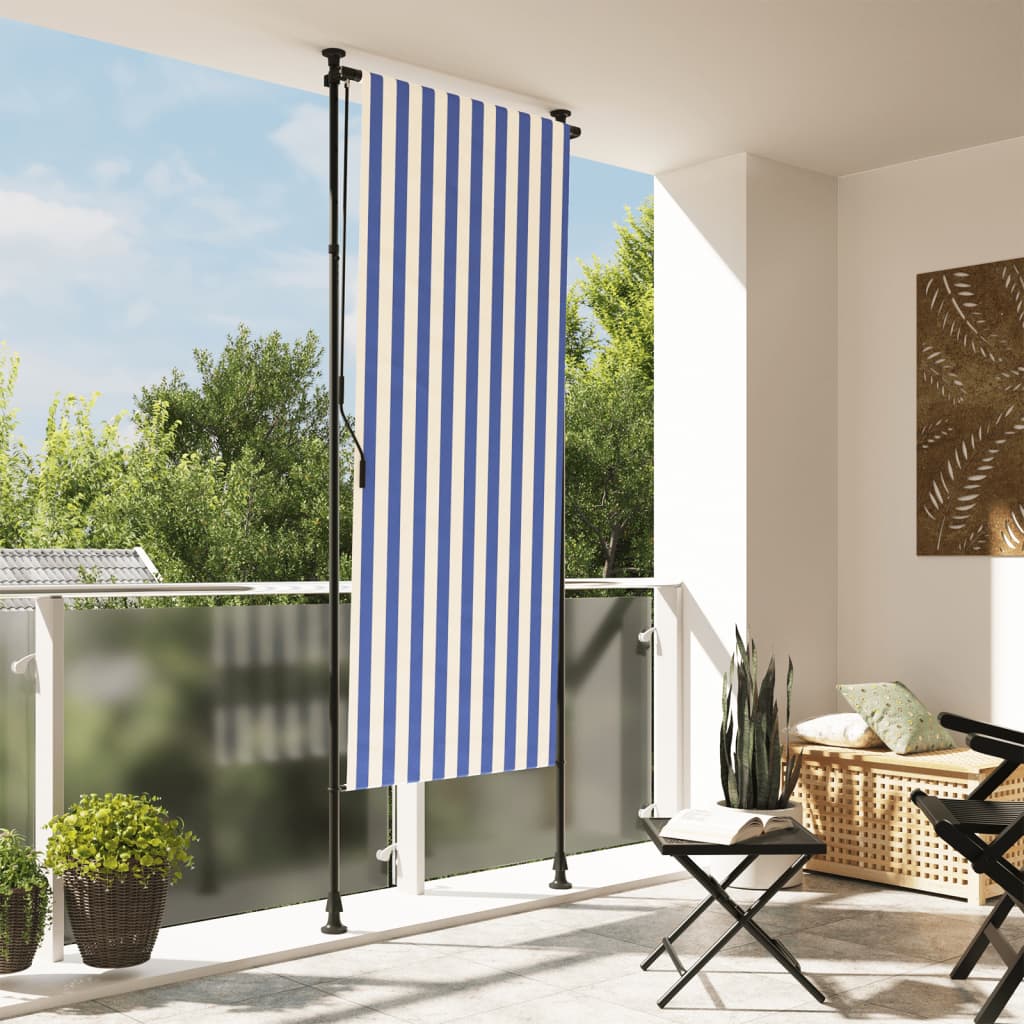 vidaXL väliruloo, sinine ja valge, 100 x 270 cm, kangas ja teras