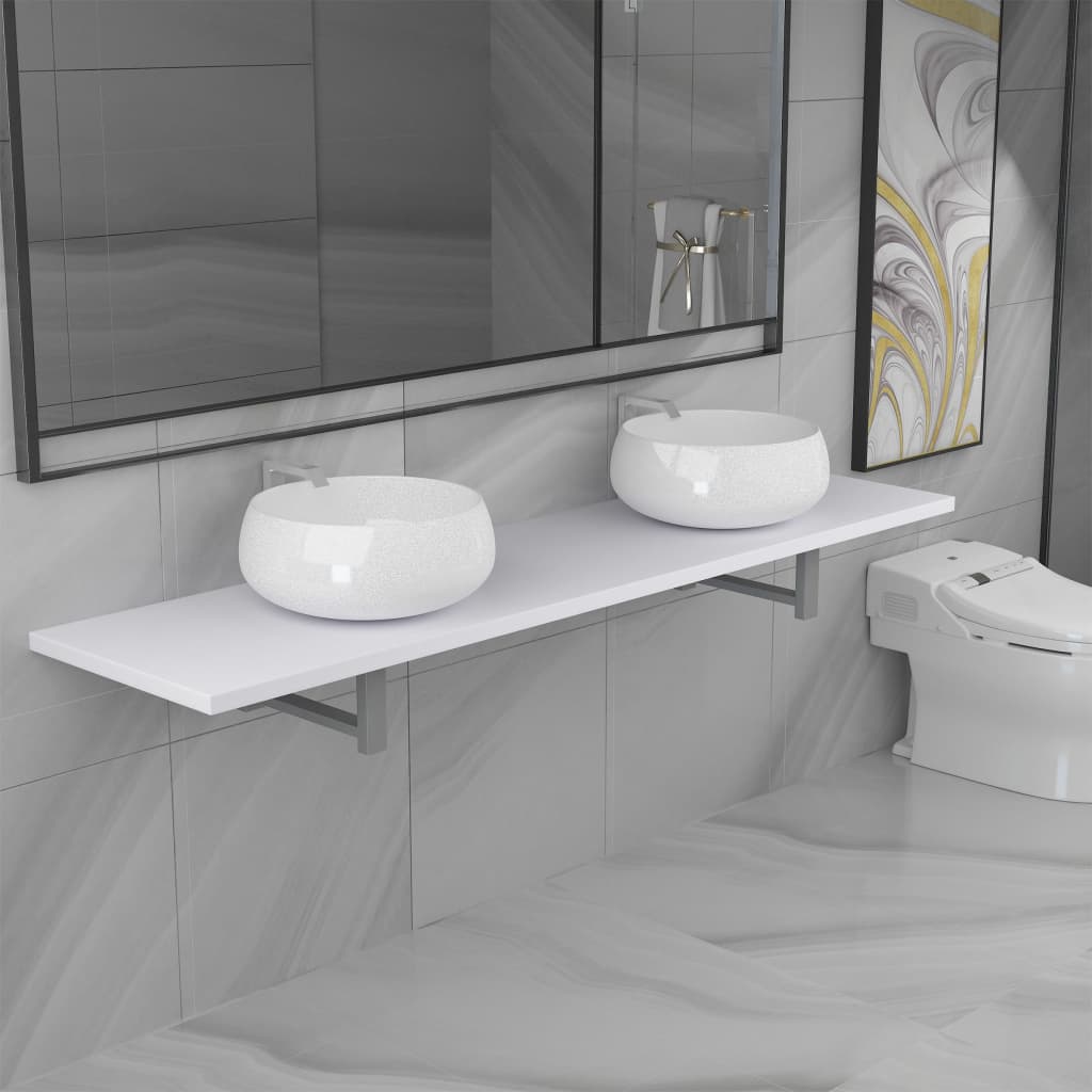 vidaXL kolmeosaline vannitoamööbli komplekt, keraamiline, valge
