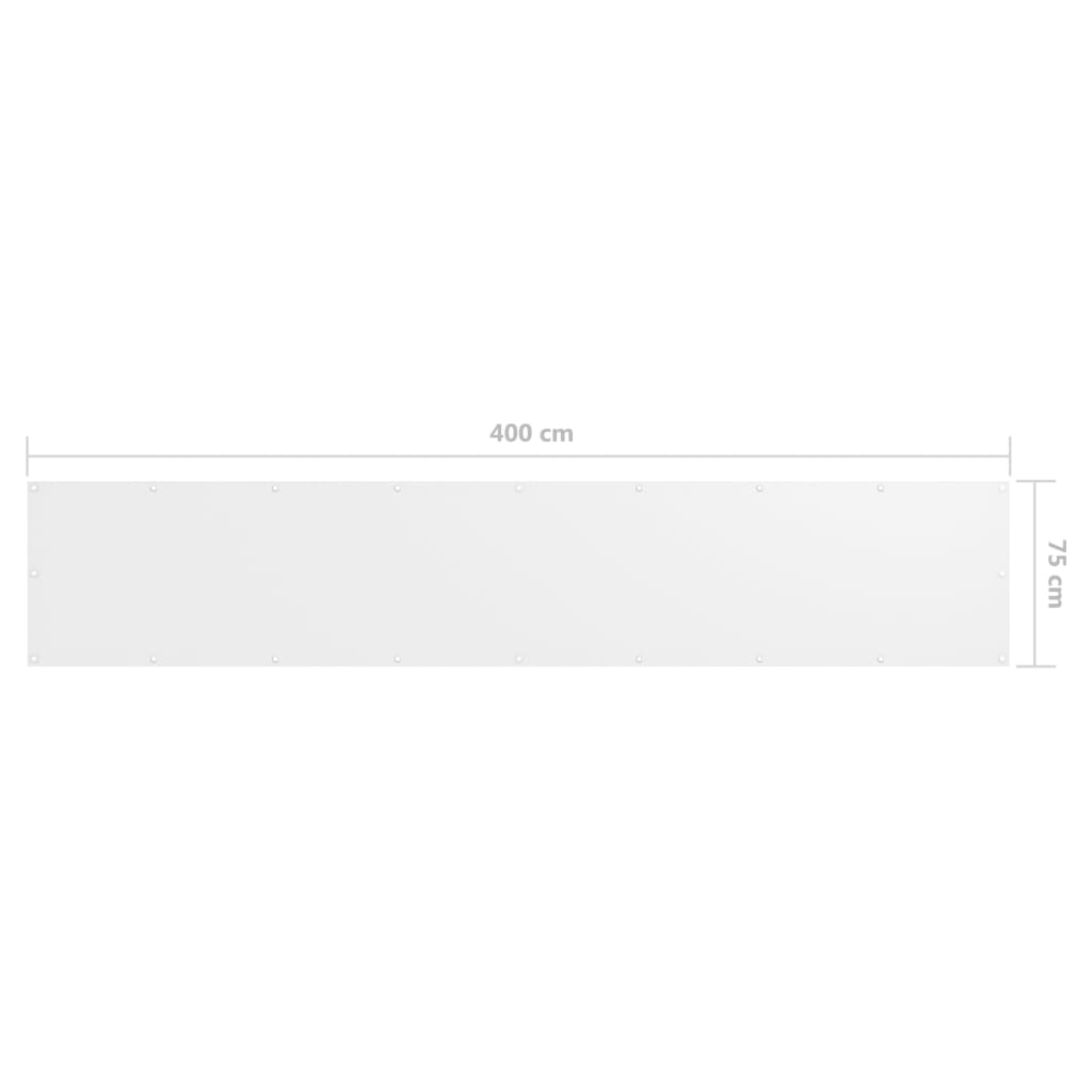vidaXL rõdusirm, valge, 75 x 400 cm, oxford-kangas