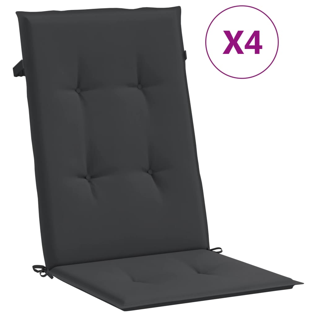 vidaXL kõrge seljatoega toolipadjad 4 tk, must, 120x50x3 cm, kangas