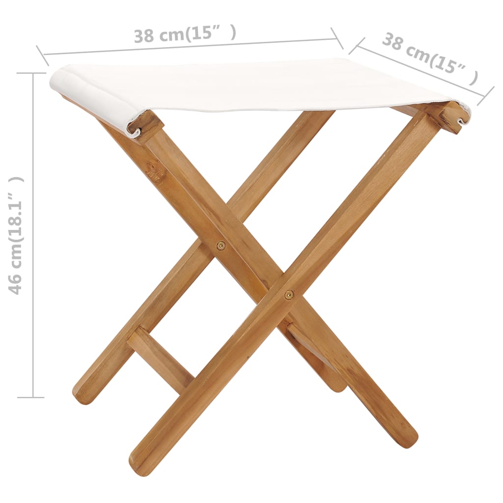 vidaXL kokkupandavad toolid, 2 tk, tiikpuu ja kangas, kreemjas