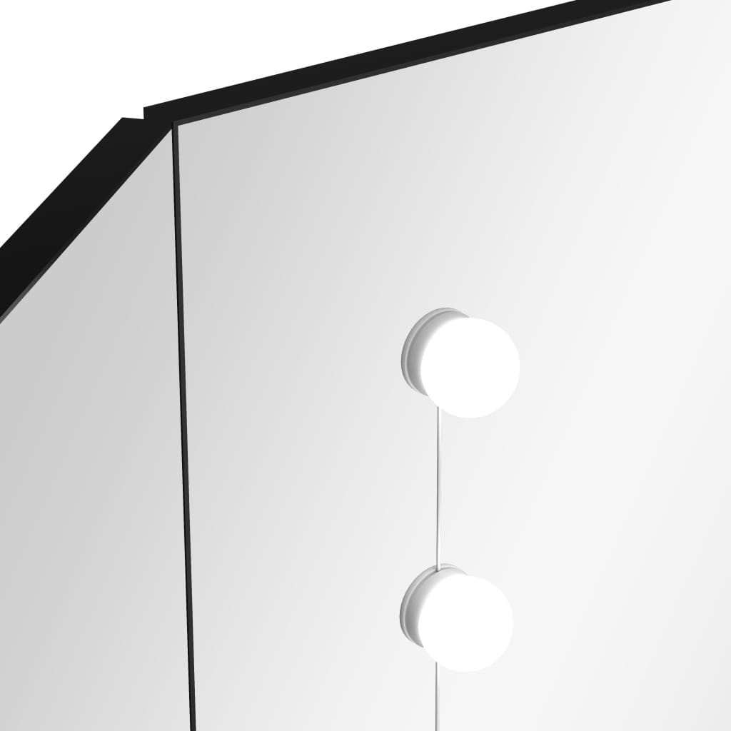 vidaXL nurga tualettlaud LED-tulega, must, 111 x 54 x 141,5 cm