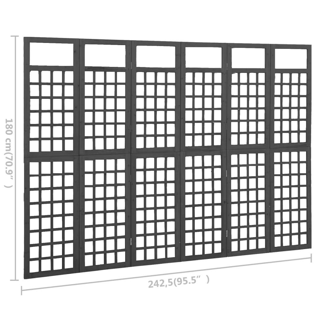 vidaXL 6 paneeliga sirm/ronitaimede alus,must, kuusepuit, 242,5x180 cm