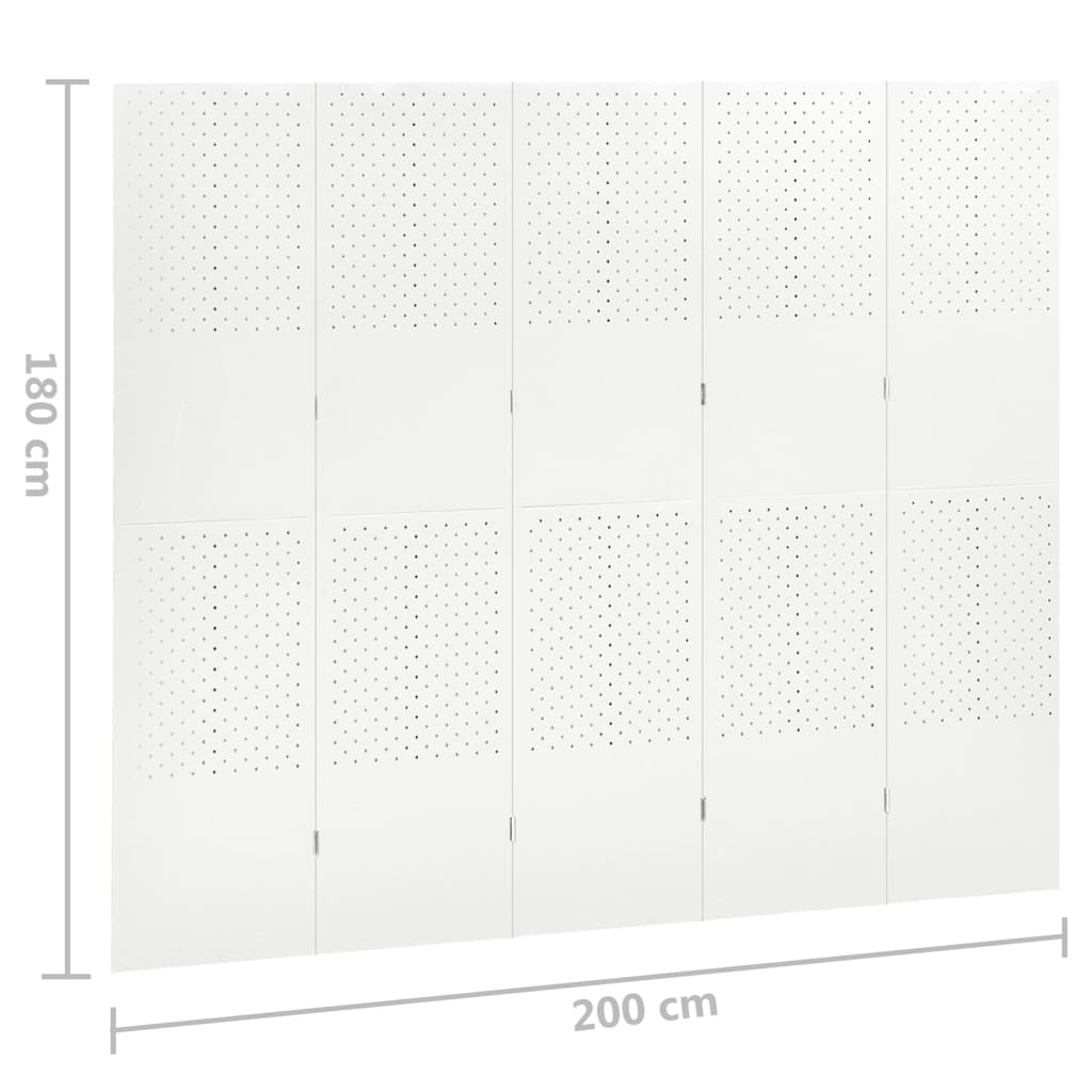 vidaXL 5 paneeliga ruumijagaja 2 tk, valge, 200 x 180 cm, teras