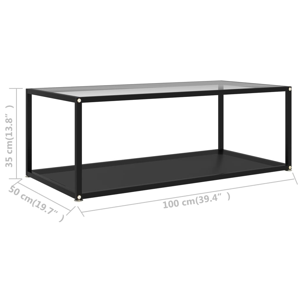 vidaXL kohvilaud, läbipaistev ja must, 100 x 50 x 35 cm karastatud klaas