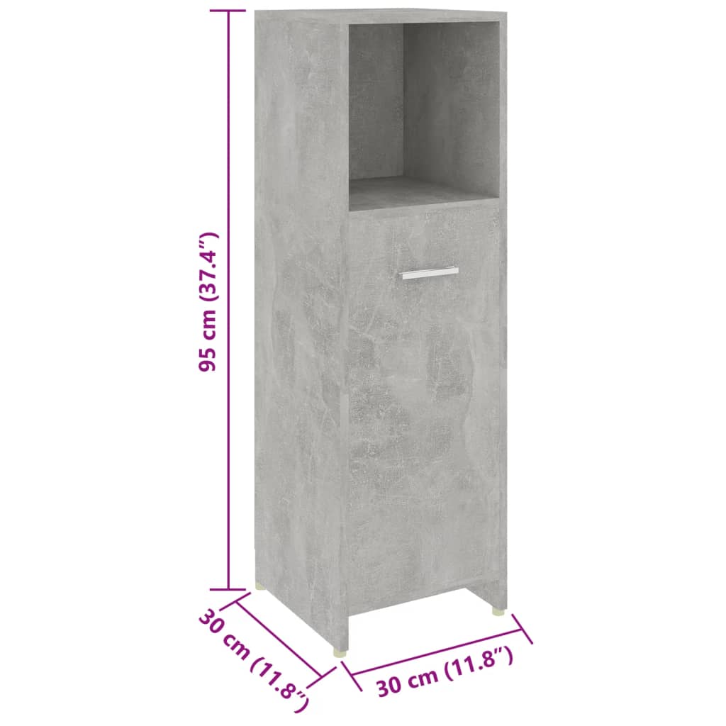 vidaXL 3-osaline vannitoamööbli komplekt, betoonhall, puitlaastplaat