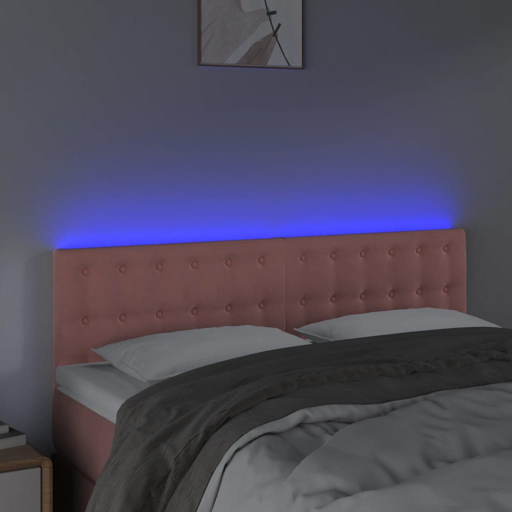 vidaXL LED-voodipeats, roosa, 144x5x78/88 cm, samet