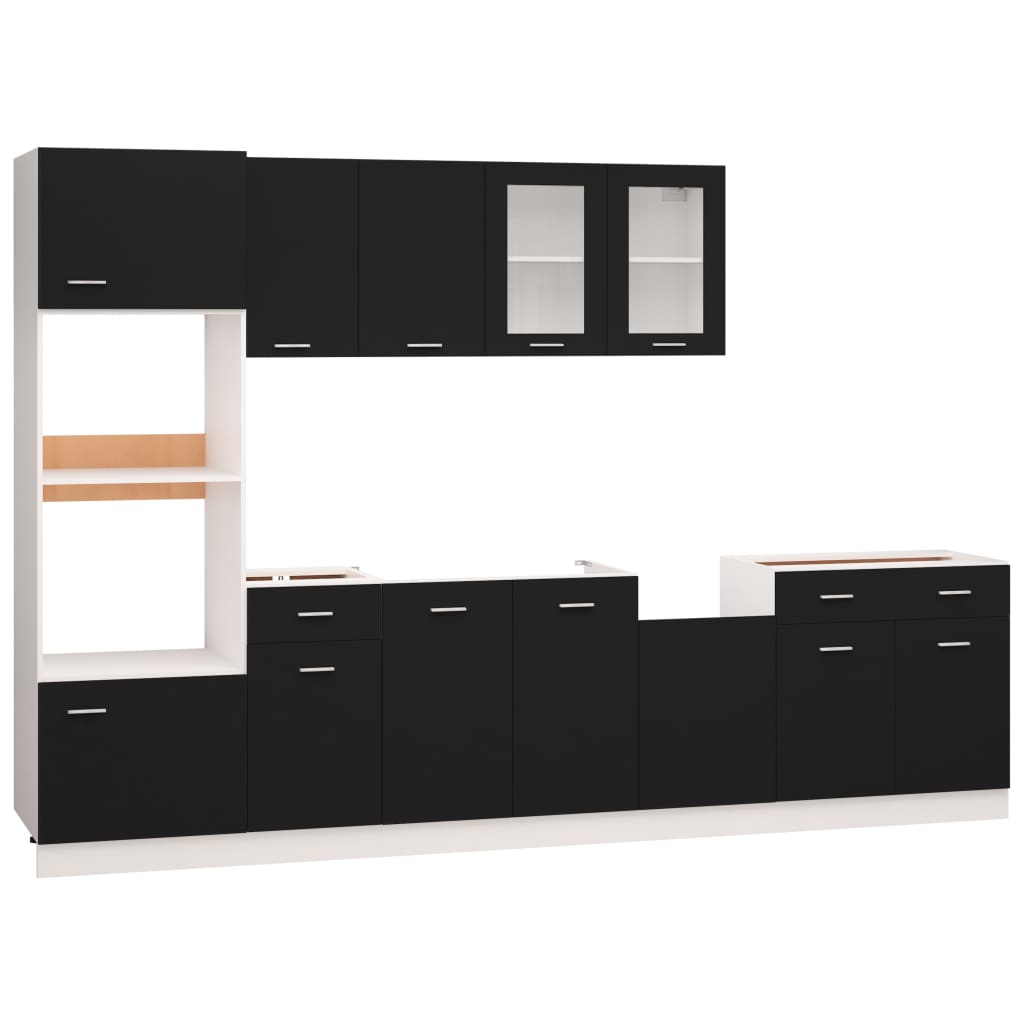 vidaXL 7-osaline köögikapi komplekt, must, puitlaastplaat