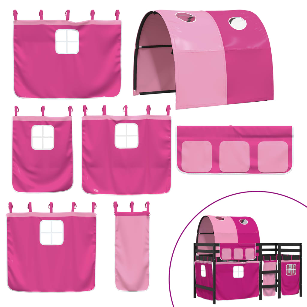 vidaXL laste kõrge voodi tunneliga, roosa, 90x200 cm, männipuit