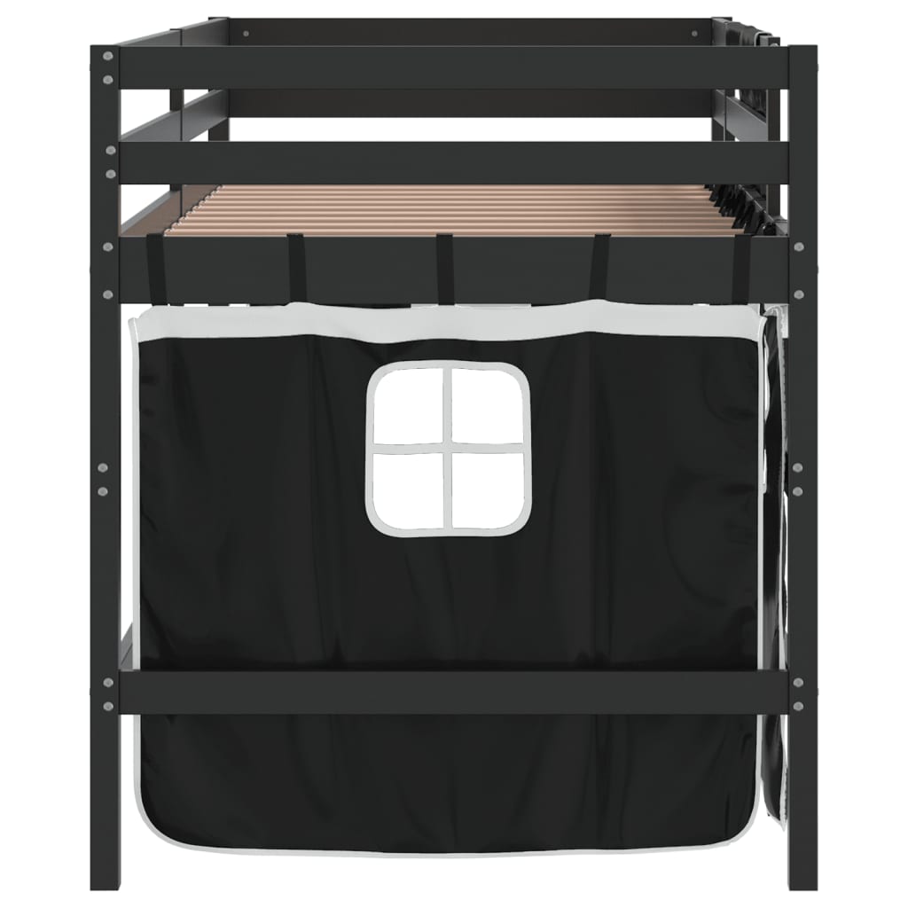 vidaXL laste kõrge voodi kardinatega, valge/must, 80x200 cm, männipuit