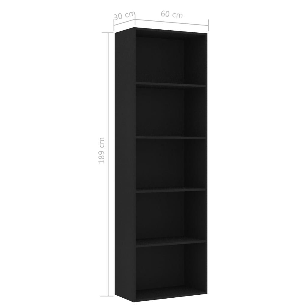 vidaXL 5-korruseline raamaturiiul, must, 60x30x189 cm, puitlaastplaat