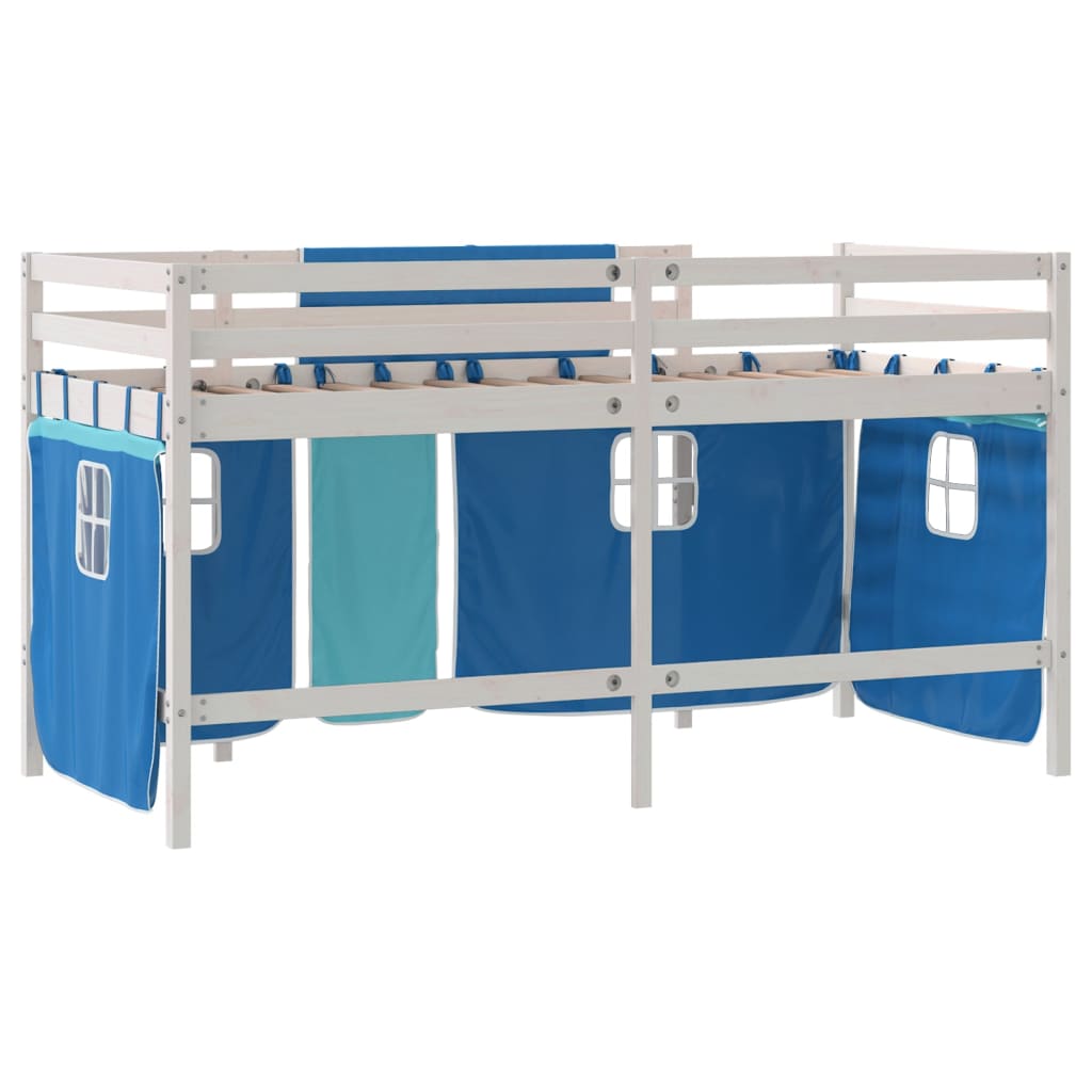 vidaXL laste kõrge voodi kardinatega, sinine, 80x200 cm, männipuit