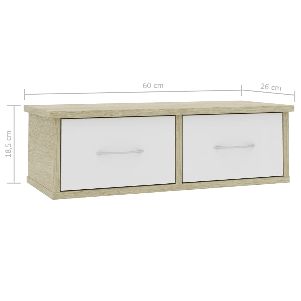 vidaXL seinasahtlid, valge ja Sonoma tamm 60x26x18,5 cm puitlaastplaat