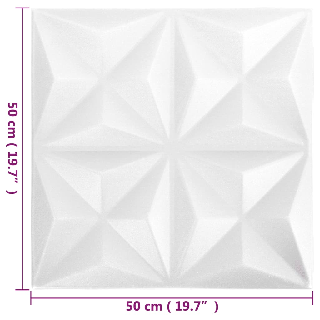 vidaXL 3D seinapaneelid, 12 tk, 50x50 cm, origamivalge, 3 m²