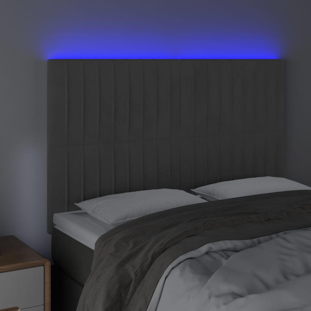 vidaXL LED-voodipeats, tumehall, 144x5x118/128 cm, samet