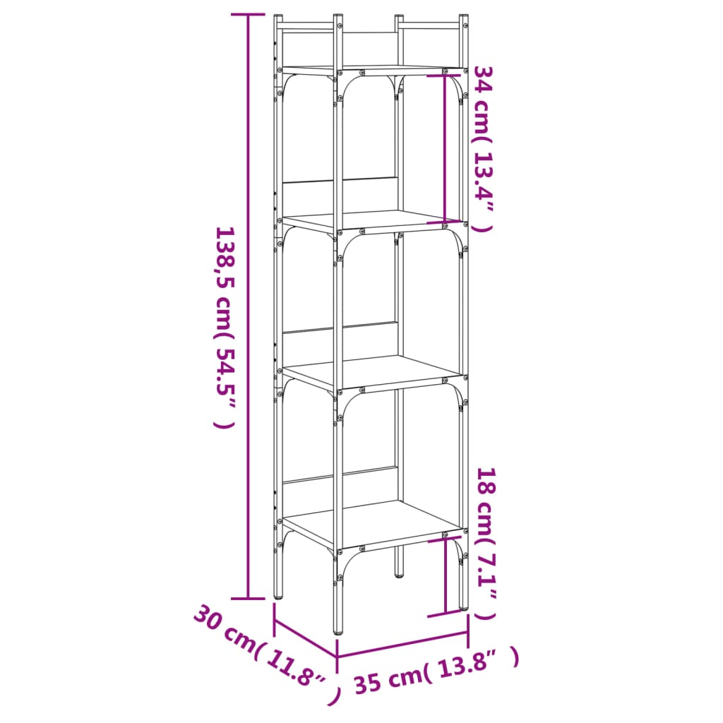 vidaXL raamaturiiul 4-korruseline, must, 35 x 30 x 138,5 cm, tehispuit