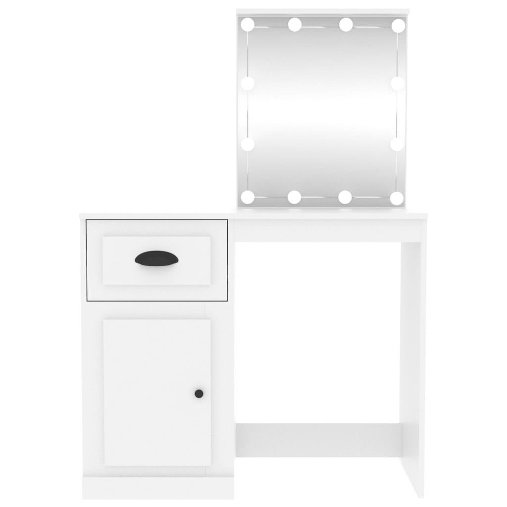 vidaXL tualettlaud LED-iga, valge, 90 x 50 x 132,5 cm, tehispuit