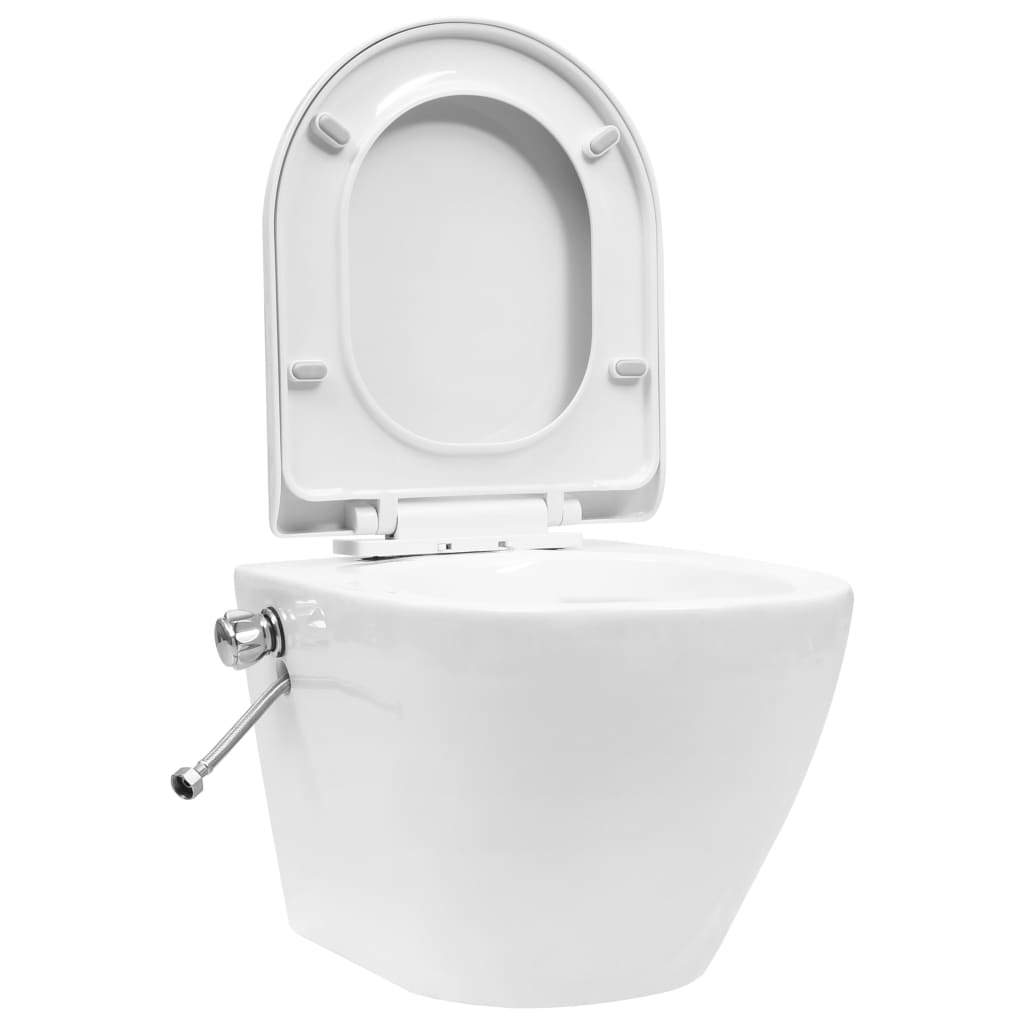 vidaXL seinale kinnituv ääreta peidetud loputuskastiga WC-pott, valge