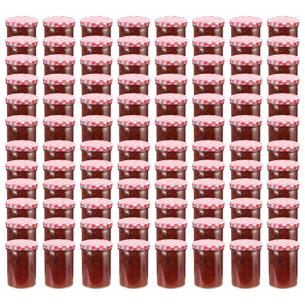 vidaXL klaasist moosipurgid valge ja punase kaanega 96 tk, 400 ml
