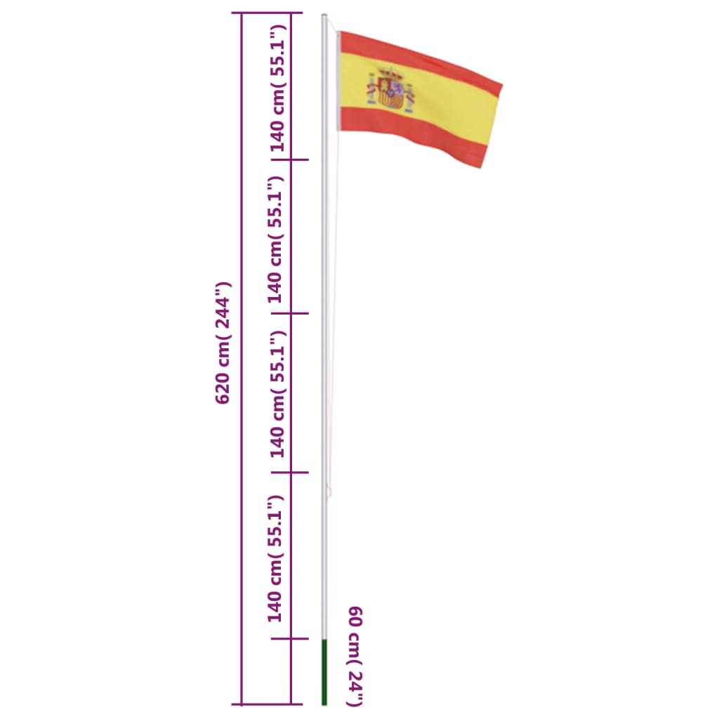 vidaXL Hispaania lipp ja lipumast, alumiinium, 6,2 m