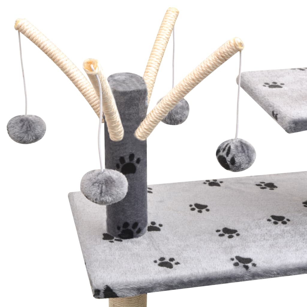 vidaXL sisalköitega kraapimispuuga kassimaja 125 cm käpajälgedega hall