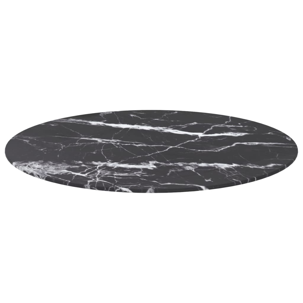vidaXL lauaplaat, must Ø70x0,8 cm, karastatud klaas marmordisain