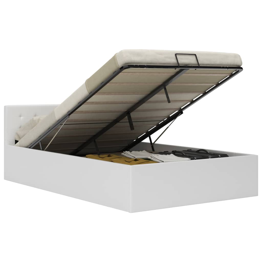 vidaXL hüdrauliline hoiukastiga voodiraam valge kunstnahk 120x200 cm