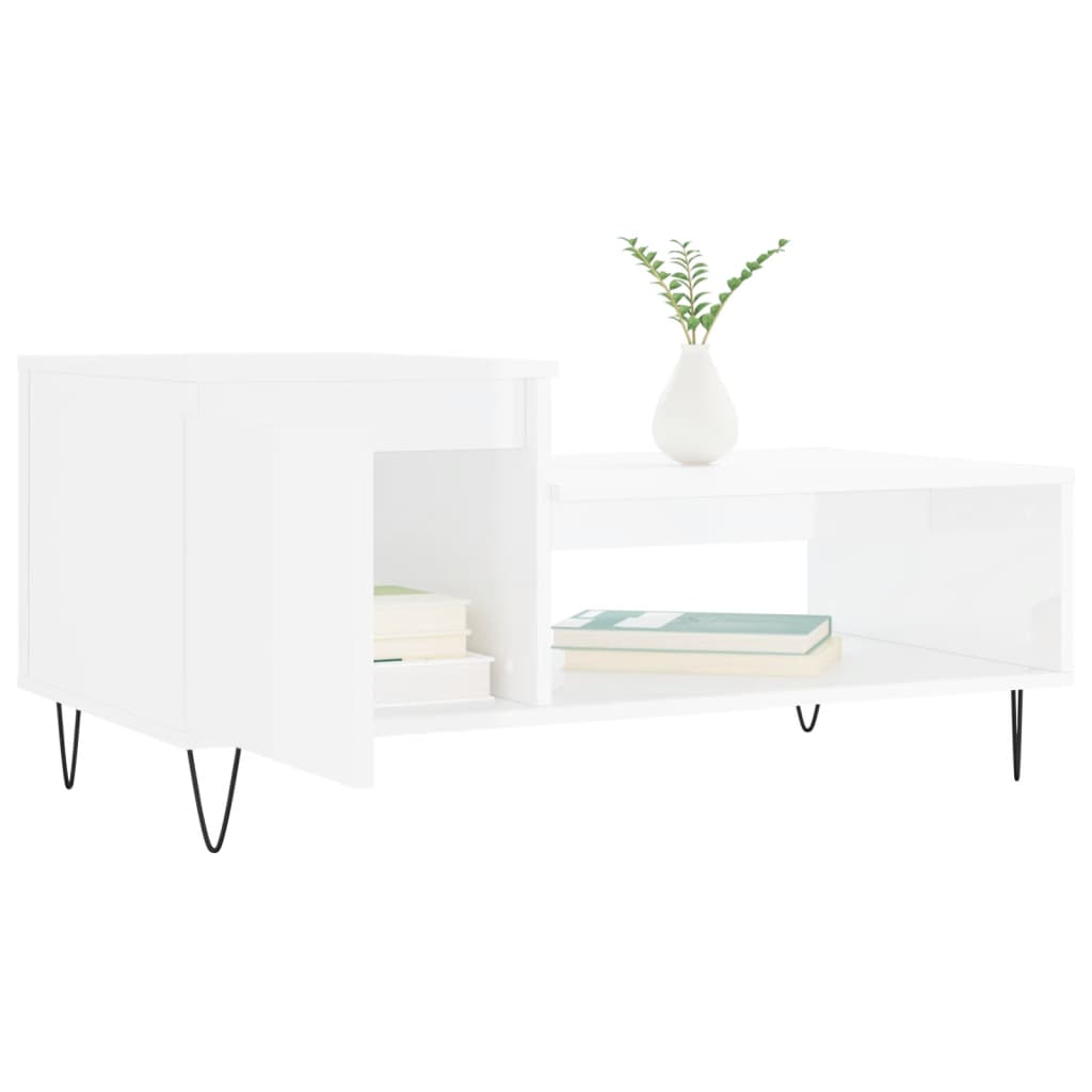 vidaXL kohvilaud, kõrgläikega valge, 100 x 50 x 45 cm, tehispuit
