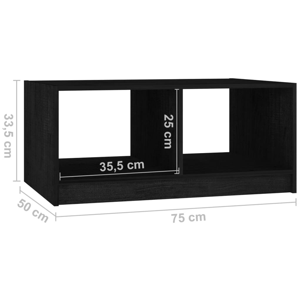 vidaXL kohvilaud, must, 75x50x33,5 cm, täismännipuit