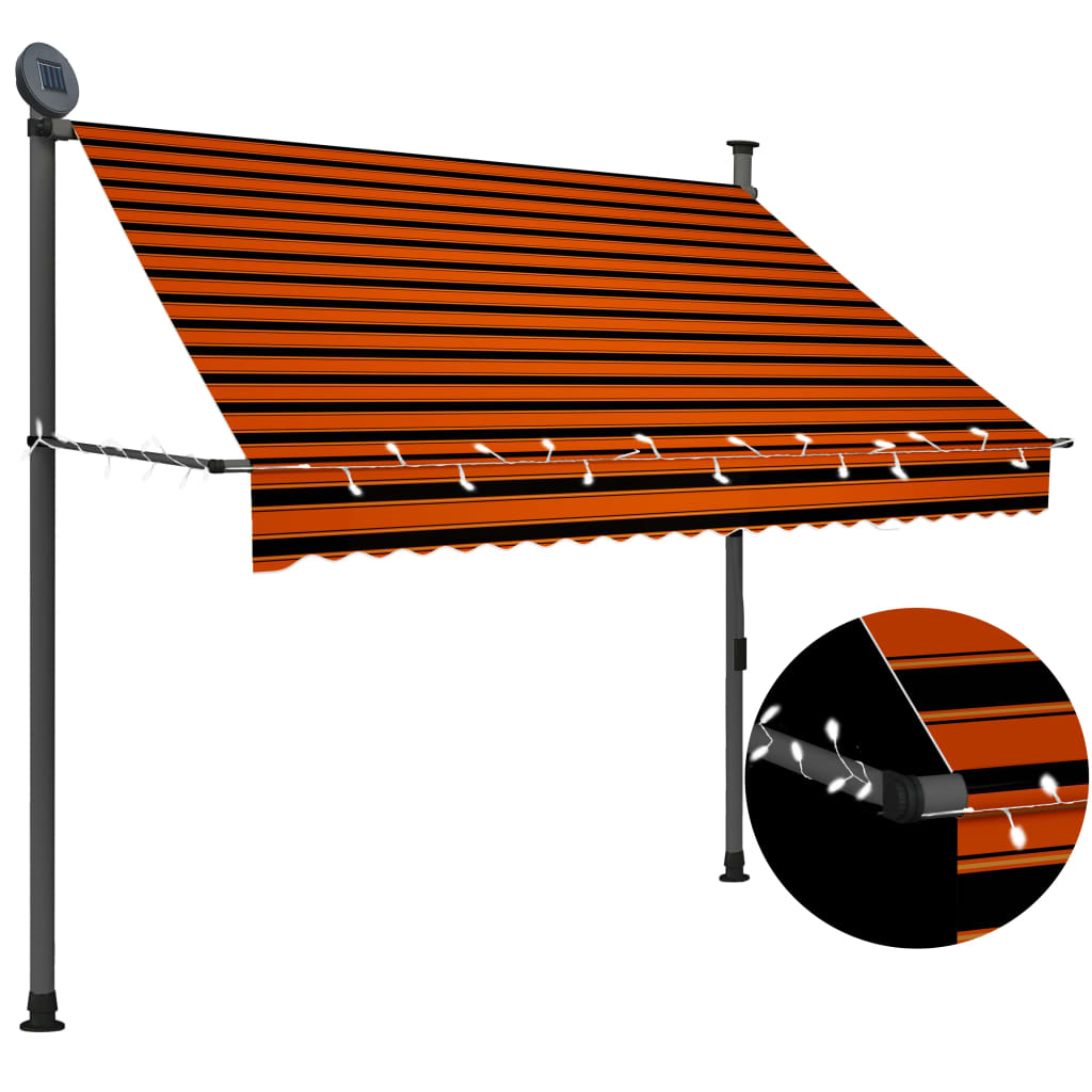 vidaXL käsitsi sissetõmmatav varikatus, LED, 200 cm, oranž ja pruun