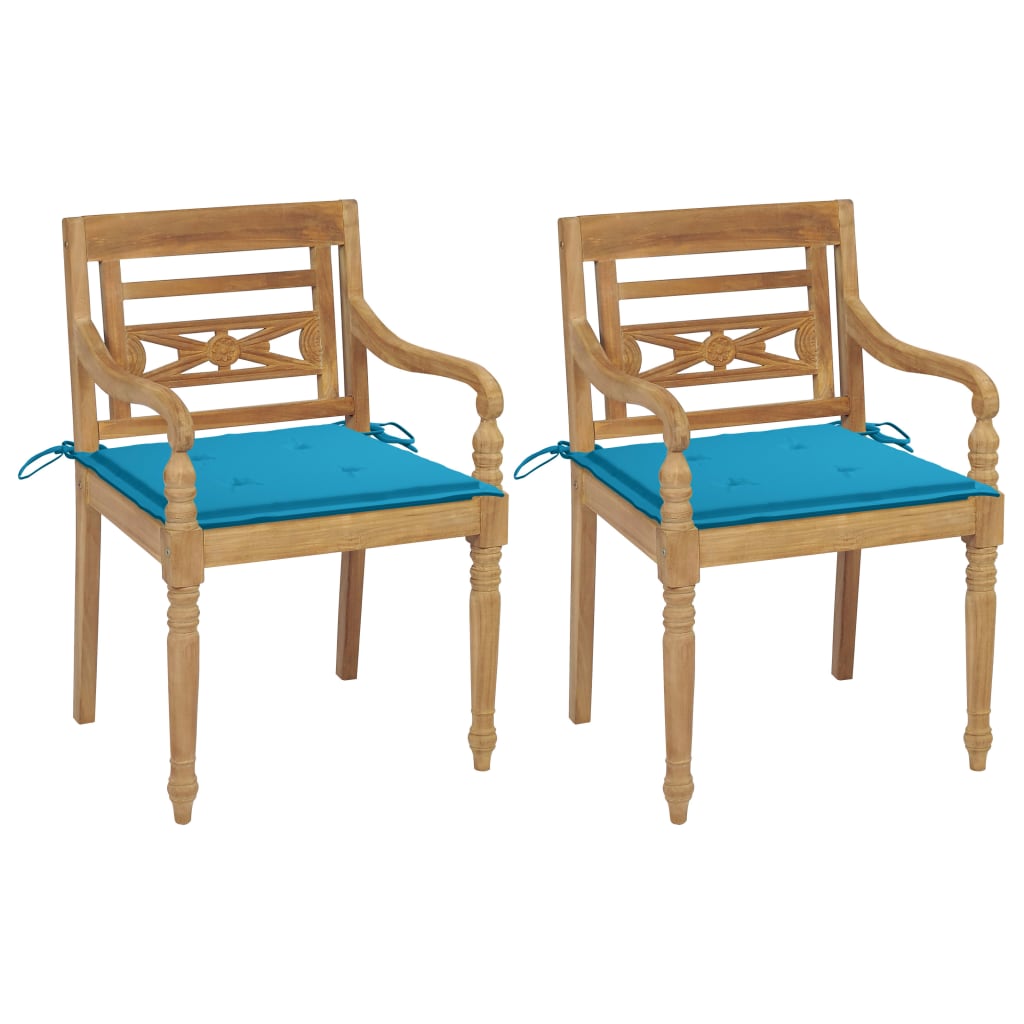 vidaXL Batavia toolid, 2 tk, siniste istmepatjadega, tiikpuu