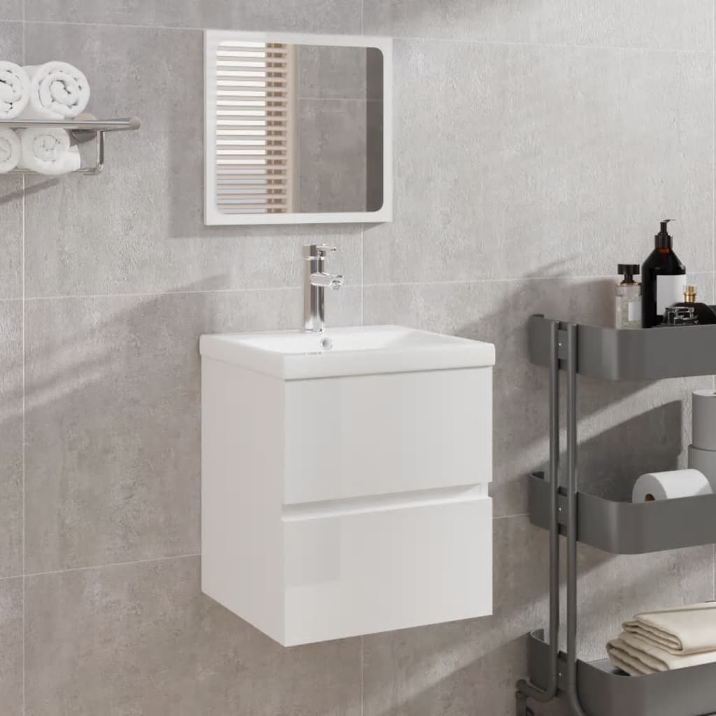 vidaXL vannitoakapp peegliga, kõrgläikega valge, tehispuit