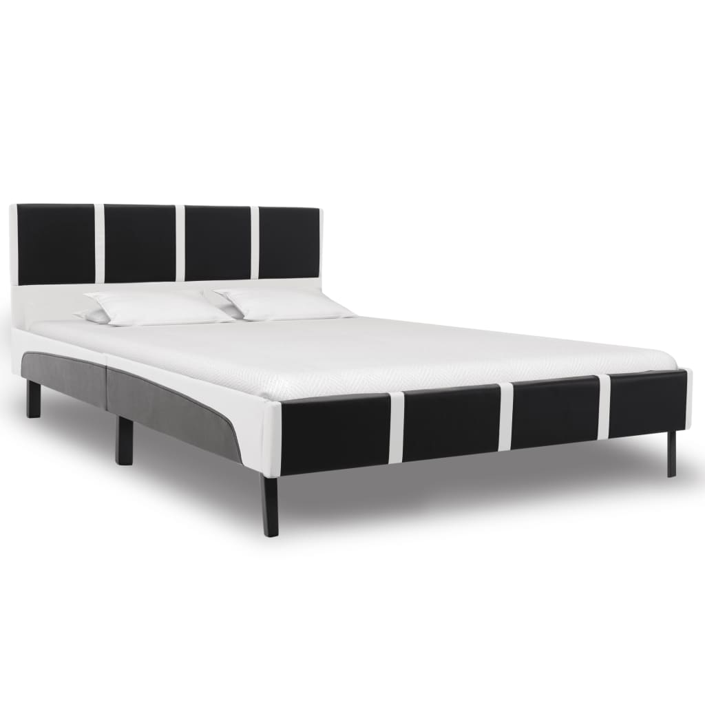 vidaXL voodi madratsiga, must ja valge, kunstnahk 140 x 200 cm