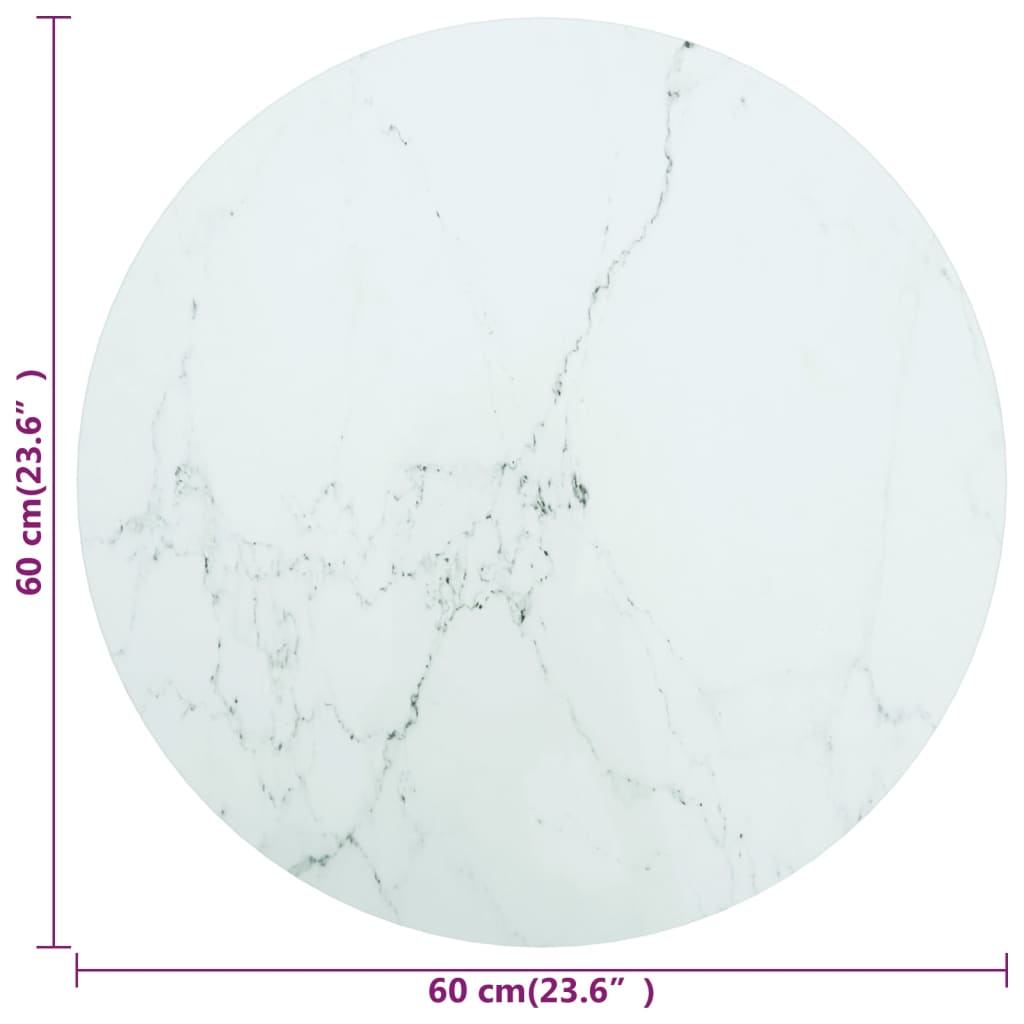 vidaXL lauaplaat, valge Ø60x0,8 cm, karastatud klaas marmordisain