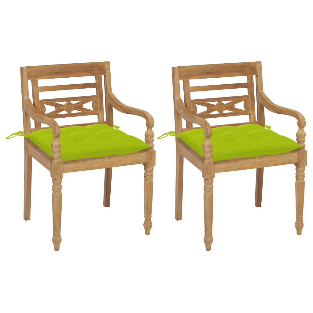 vidaXL Batavia toolid, 2 tk, erkroheliste istmepatjadega, tiikpuu