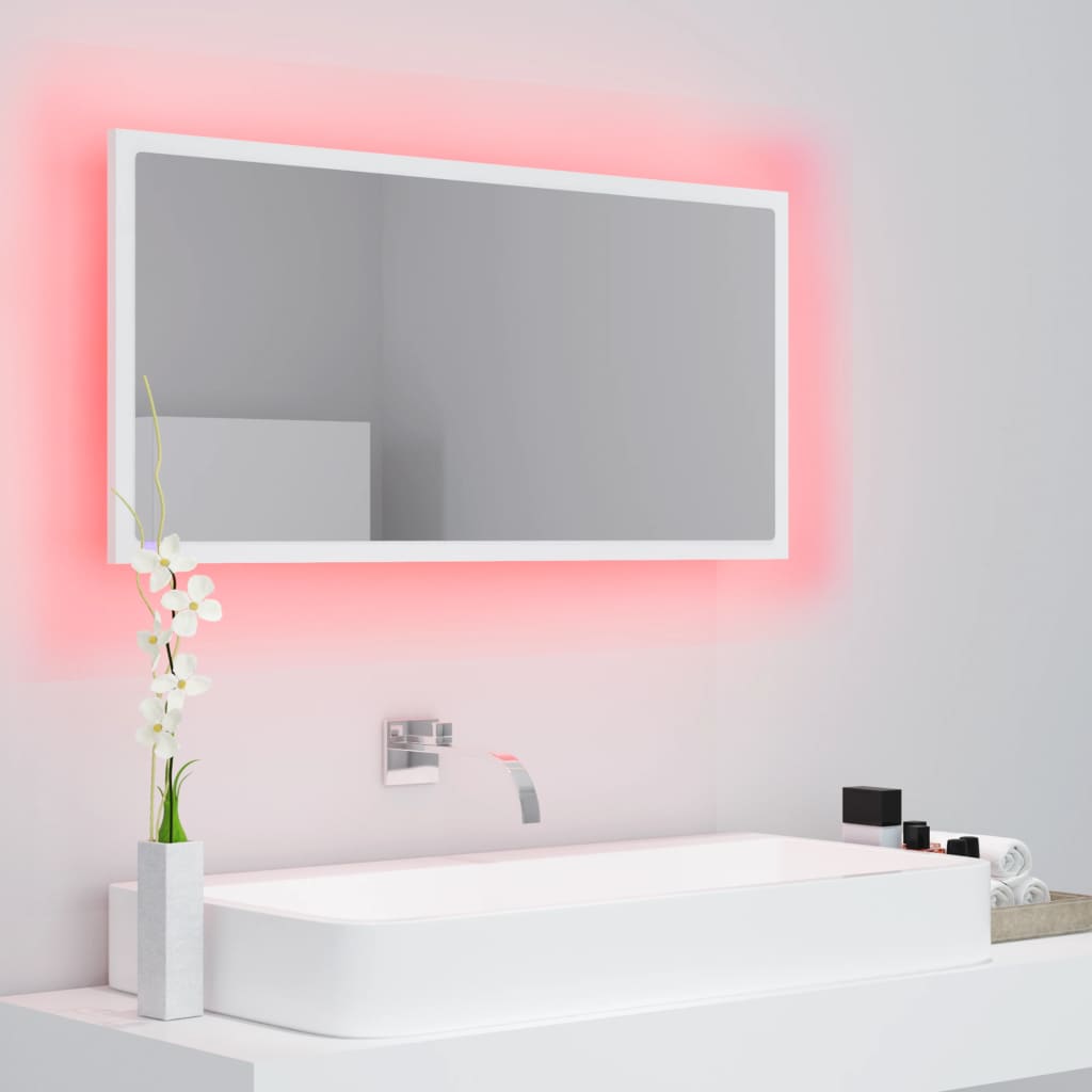 vidaXL LED vannitoa peeglikapp, valge, 90x8,5x37 cm, puitlaastplaat