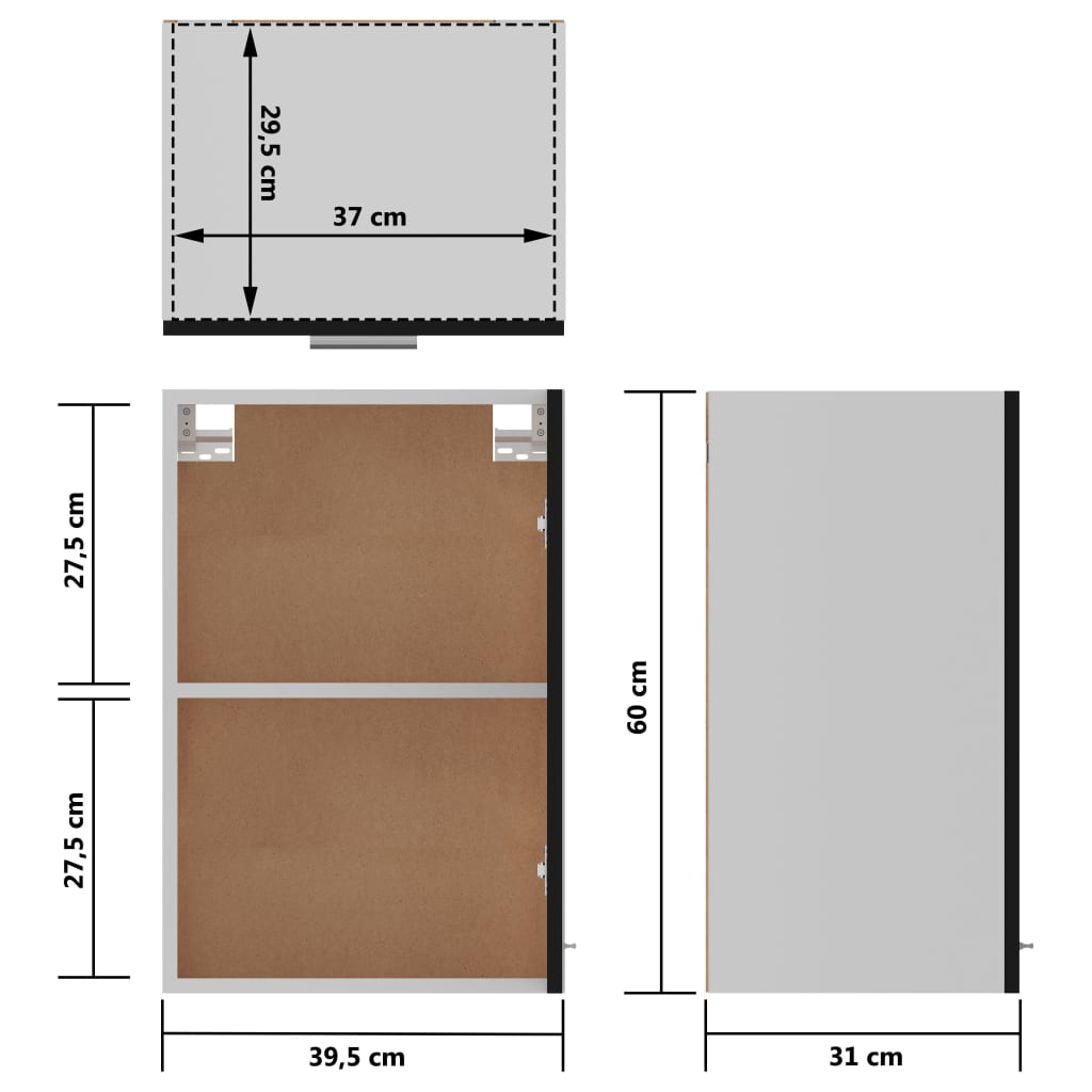 vidaXL rippuv köögikapp, must, 39,5 x 31 x 60 cm, puitlaastplaat