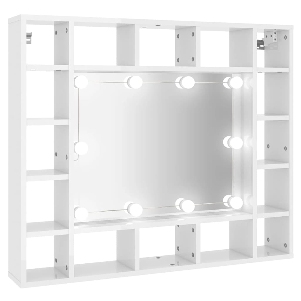 vidaXL peegelkapp LEDiga, kõrgläikega valge, 91 x 15 x 76,5 cm