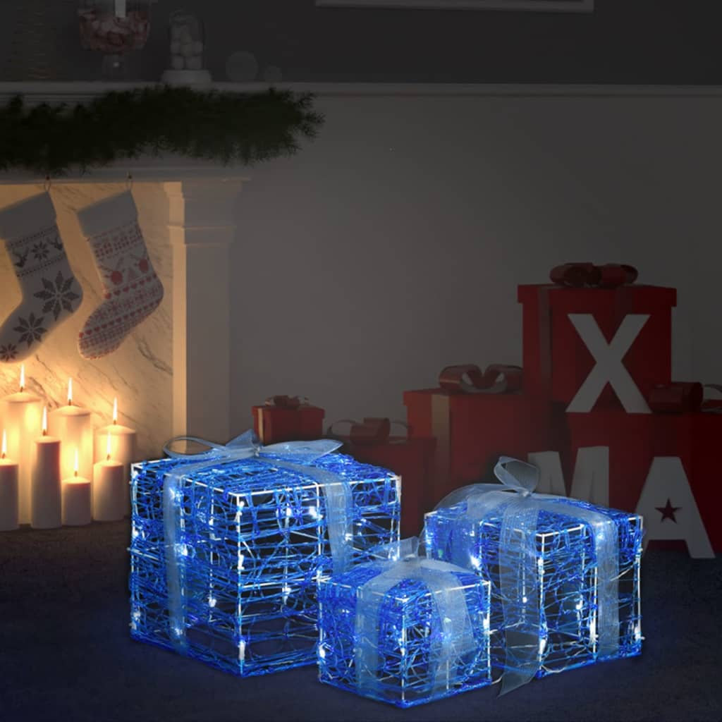 vidaXL dekoratiivsed akrüülist jõulukingikarbid 3 tk, külm valge