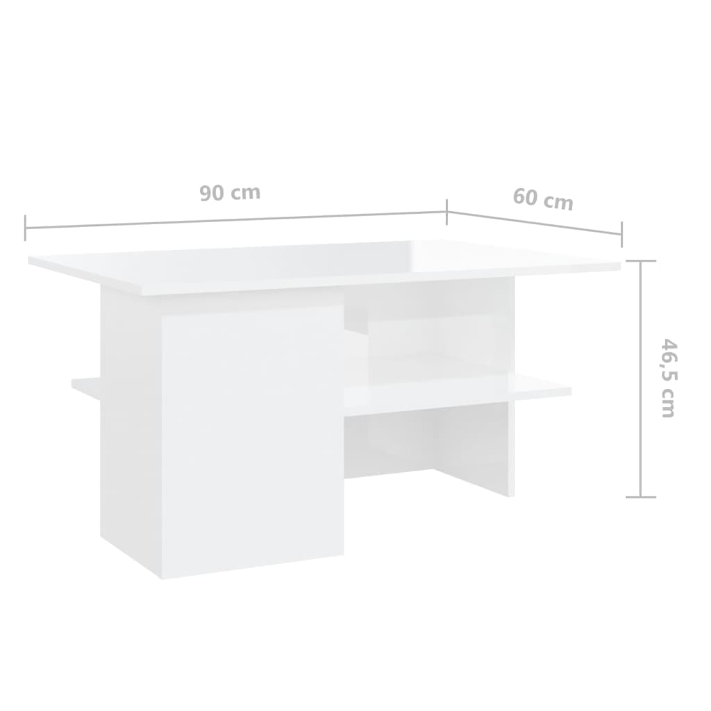 vidaXL kohvilaud, kõrgläikega, valge, 90x60x46,5 cm puitlaastplaat