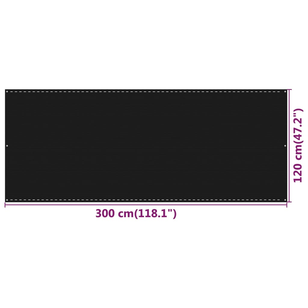 vidaXL rõdusirm, must, 120 x 300 cm, HDPE