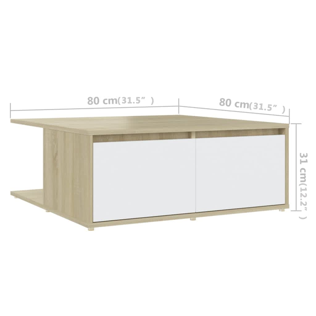 vidaXL kohvilaud, valge ja Sonoma tamm, 80 x 80 x 31 cm puitlaastplaat