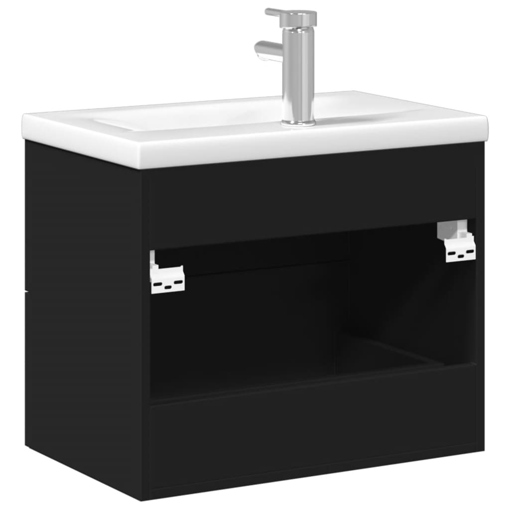 vidaXL vannitoakapp sisseehitatud valamuga, must