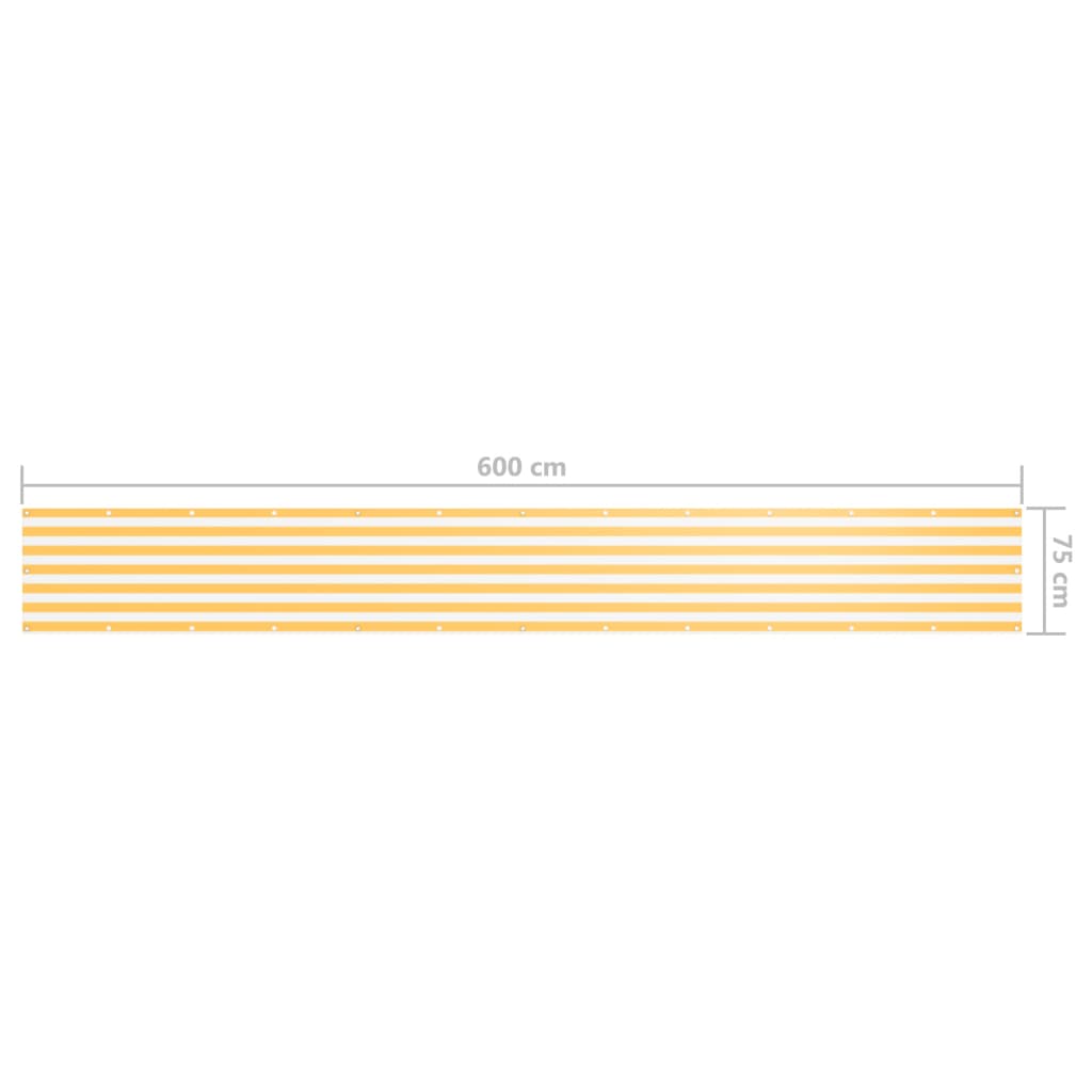 vidaXL rõdusirm, valge ja kollane, 75 x 600 cm, oxford-kangas