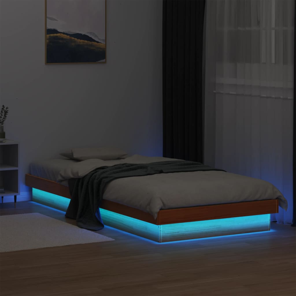 vidaXL voodiraam LEDiga, vahapruun, 90 x 200 cm, männipuit