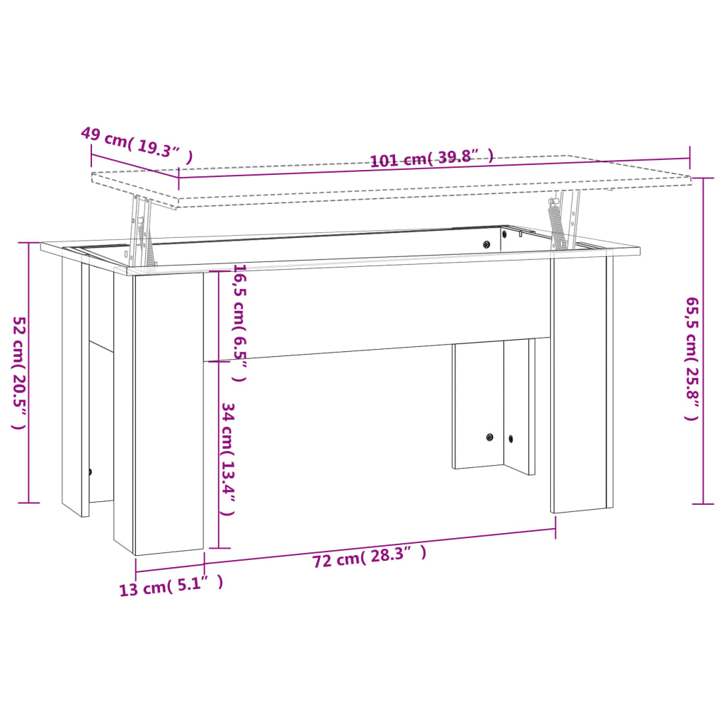 vidaXL kohvilaud, kõrgläikega valge, 101x49x52 cm, tehispuit