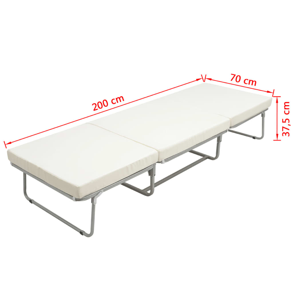 vidaXL kokkupandav voodi madratsiga, valge, teras 70 x 200 cm