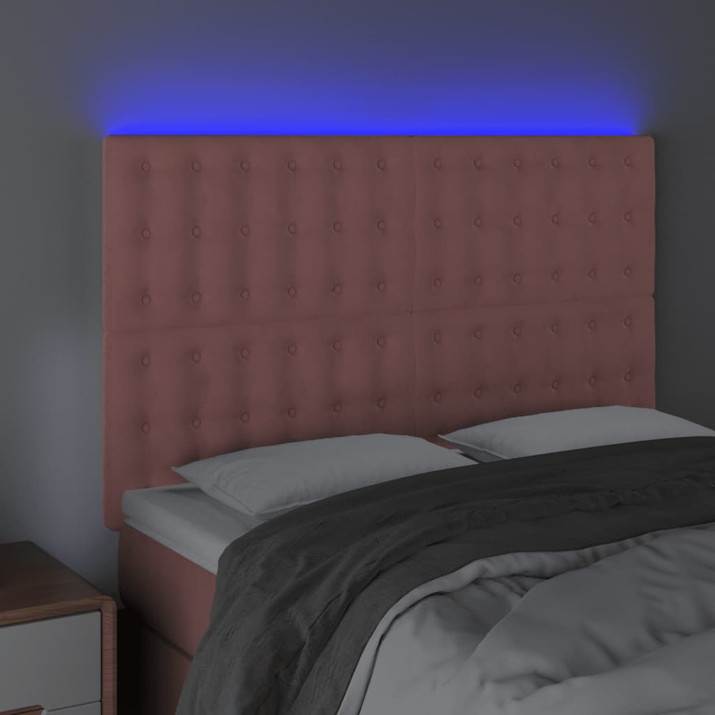 vidaXL LED-voodipeats, roosa, 144x5x118/128 cm, samet